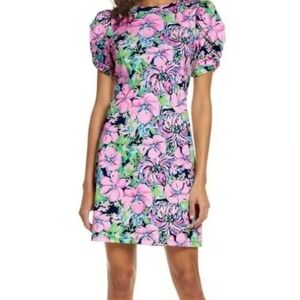 Lilly Pulitzer Anabella Puff Sleeve Dress In High Tide Navy Size XS